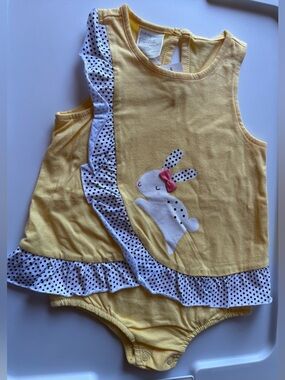 First Impressions Yellow Bunny Ruffle One-Piece Bodysuit